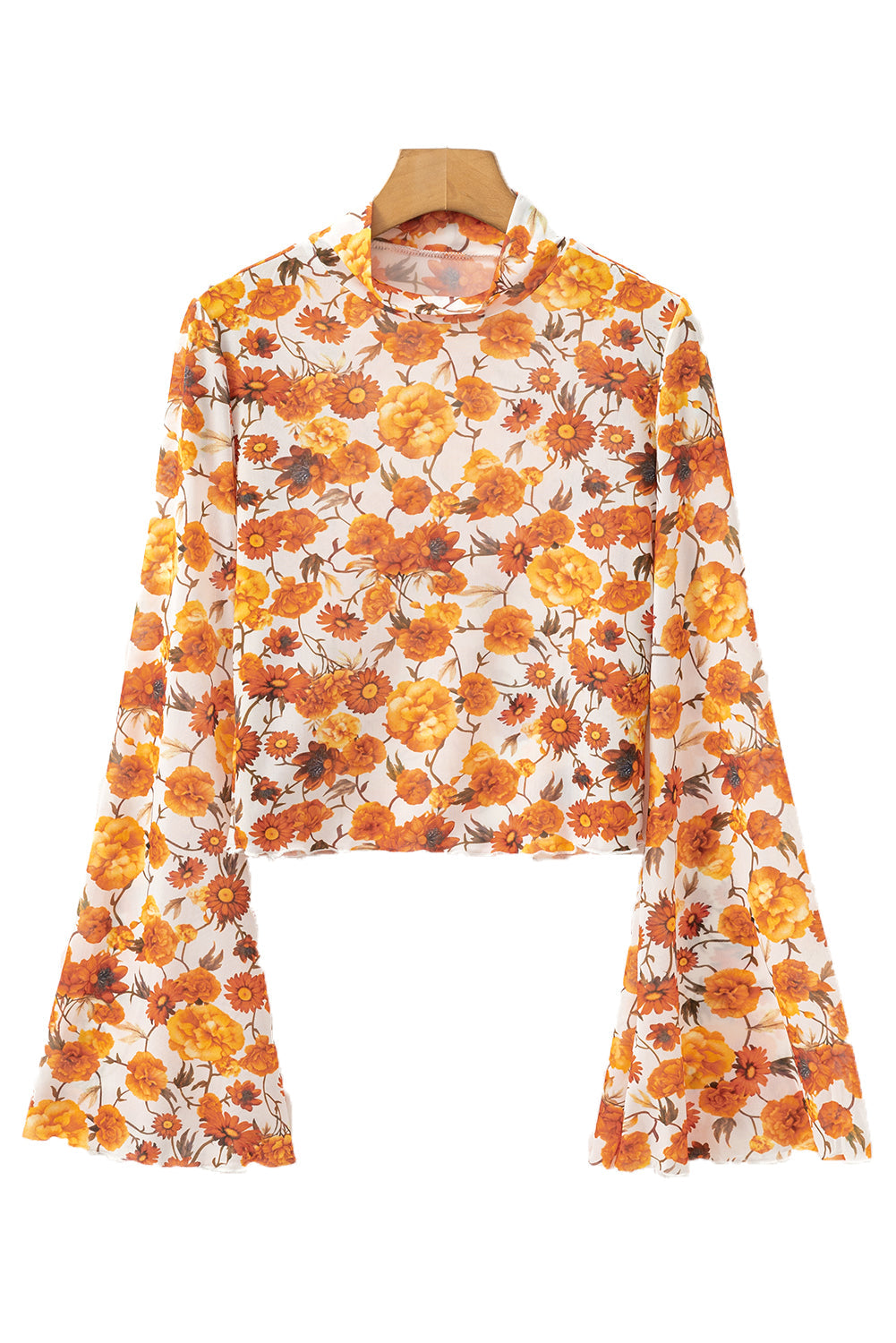 Women’s Orange Floral Mesh Boho Top