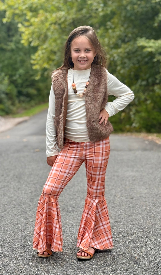 Girls Fall Plaid Bell Bottoms