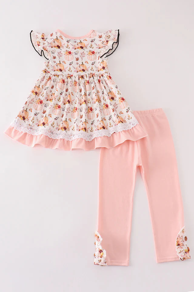 Girls Pumpkin Print Fall Set
