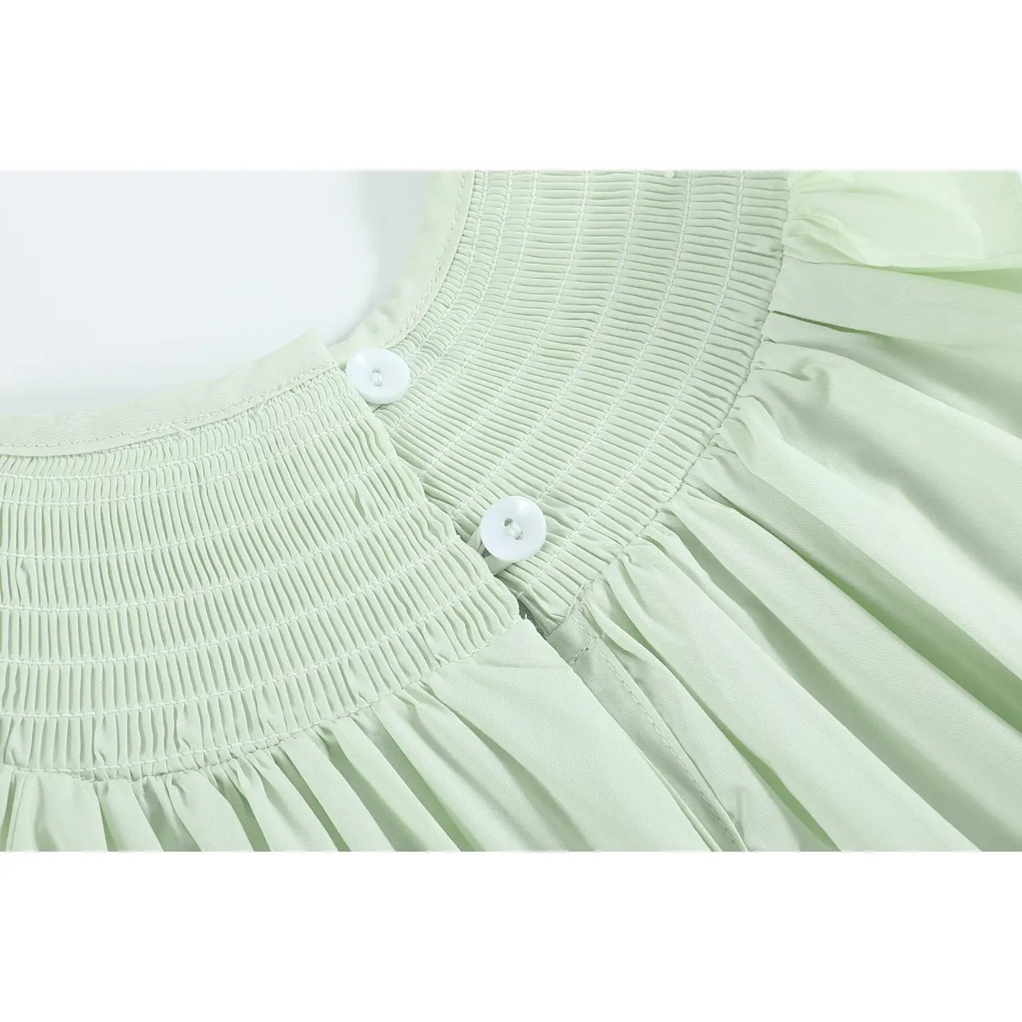 Girls Honeydew Green Bunny Smocked Bishop Dress