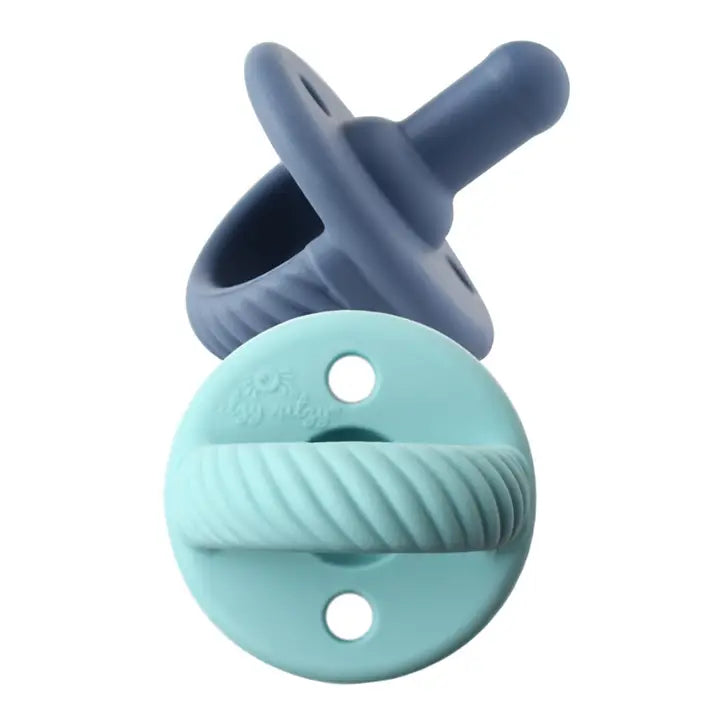 Itzy Ritzy Sweetie Soother Pacifier Set (Robins Egg Blue + Navy Cables)