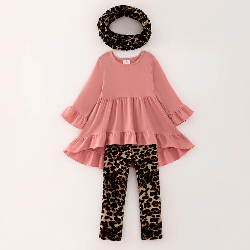 Girls Leopard High Low Set