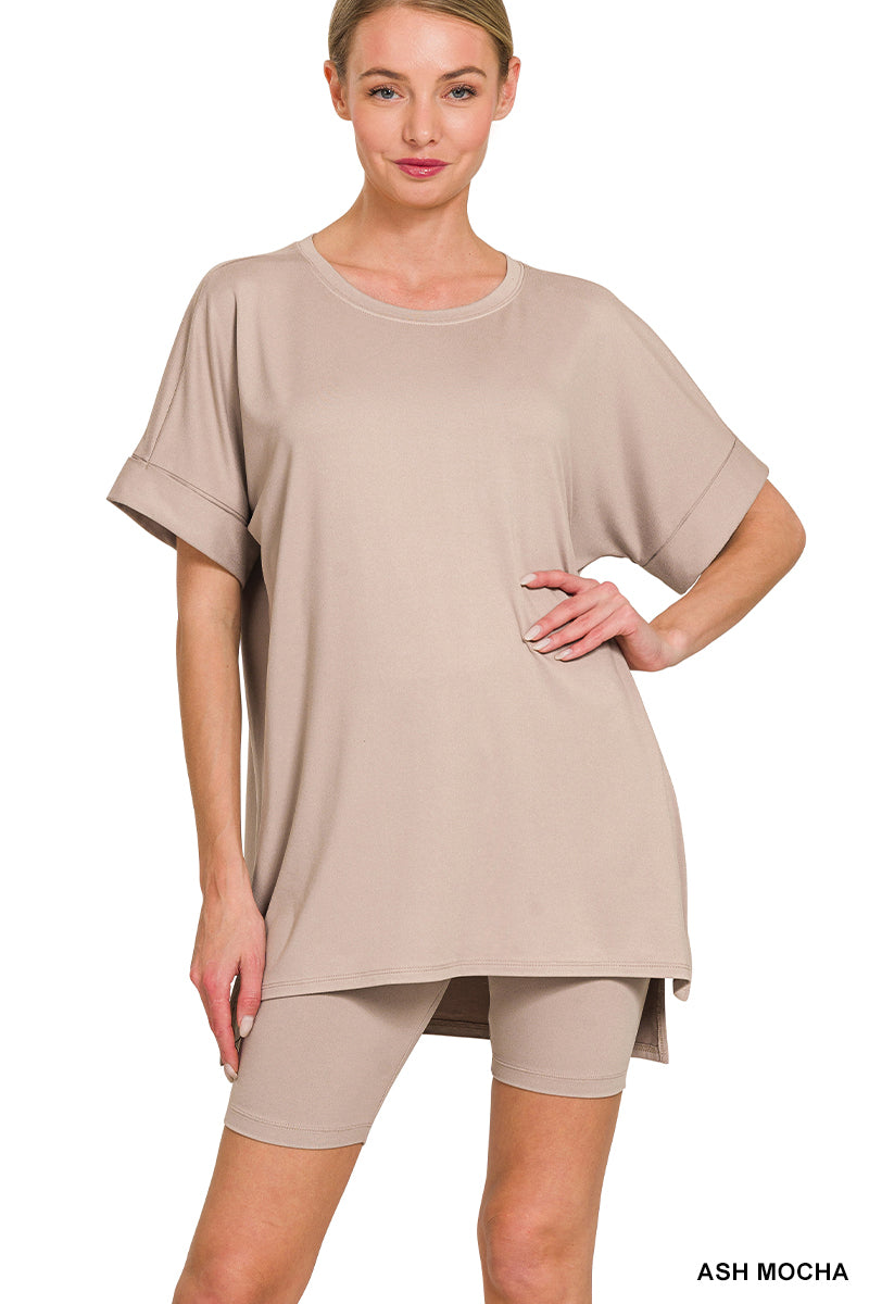 Pre-order Brushed DTY Microfiber Round Neck Top and Biker Shorts