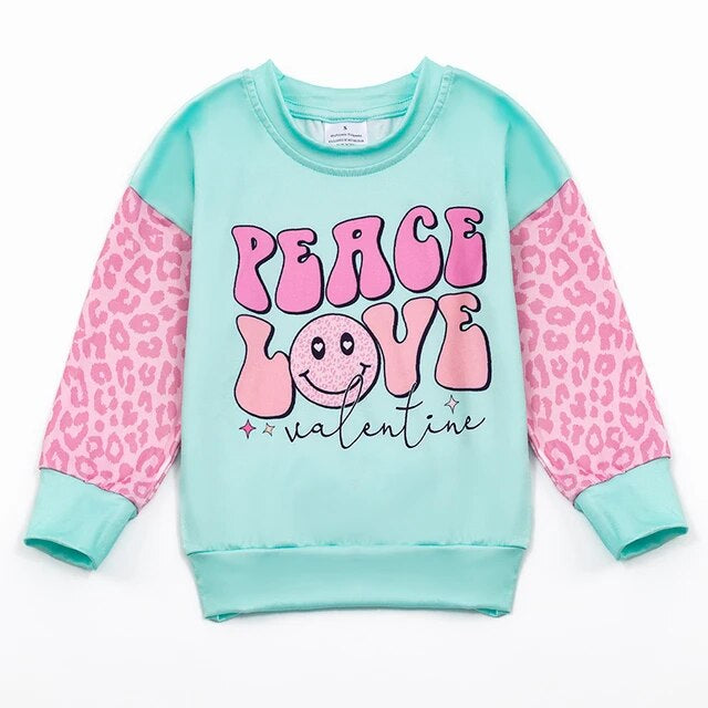 Girls Peace Love Valentine Top