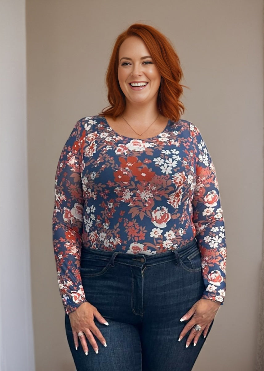 Women's Floral Print Mesh Top