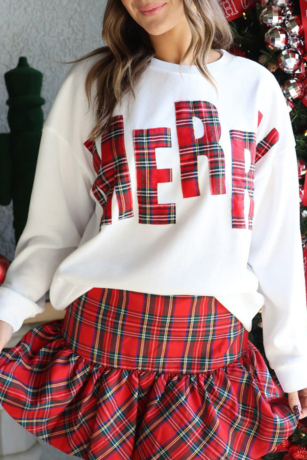 Pre-order White Plaid Merry Sweatshirt October