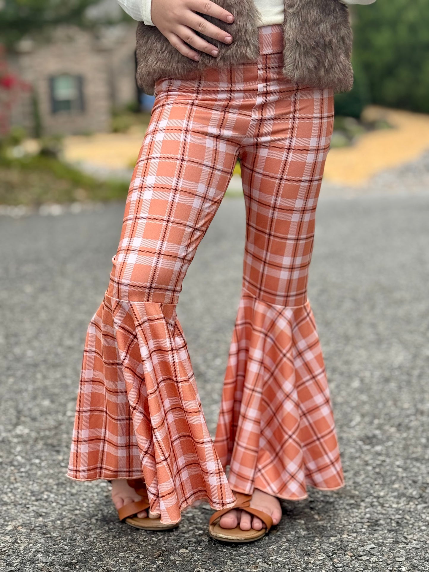 Girls Fall Plaid Bell Bottoms