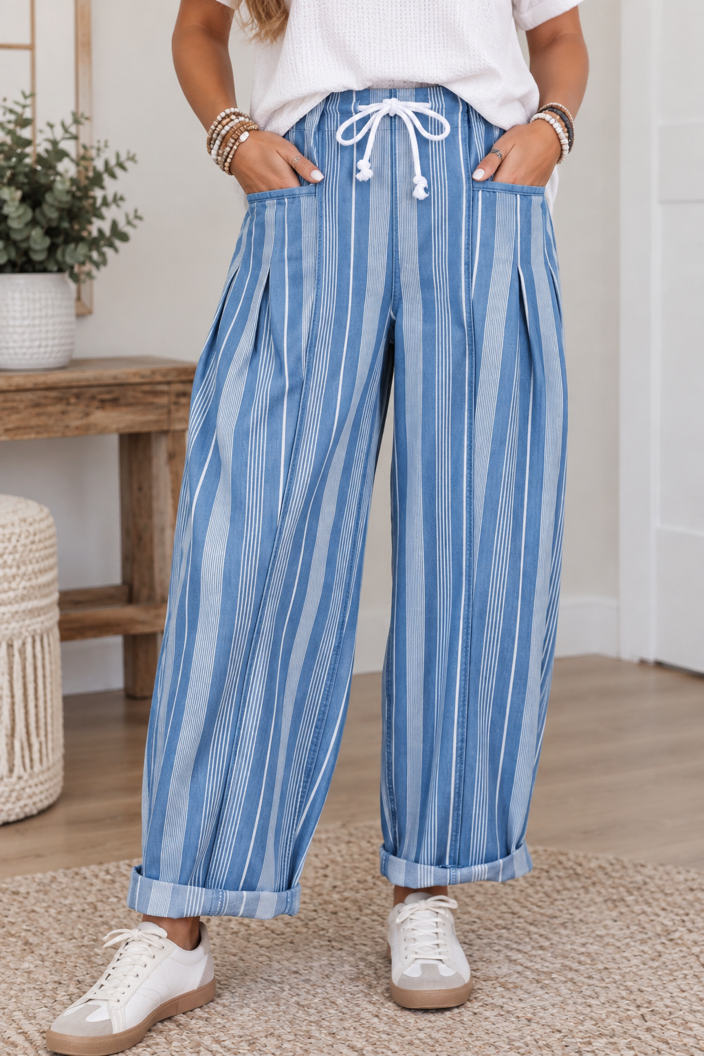 Pre-order Blue Stripe Barrel Jeans