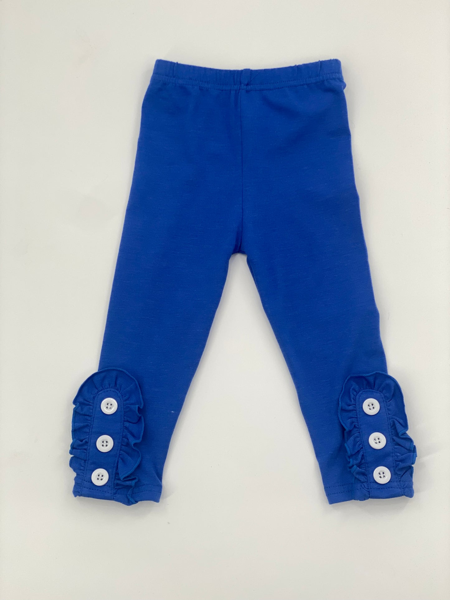 Girls Blue Button and Ruffle Leggings