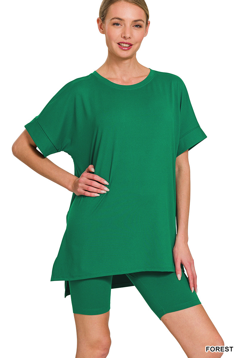 Pre-order Brushed DTY Microfiber Round Neck Top and Biker Shorts