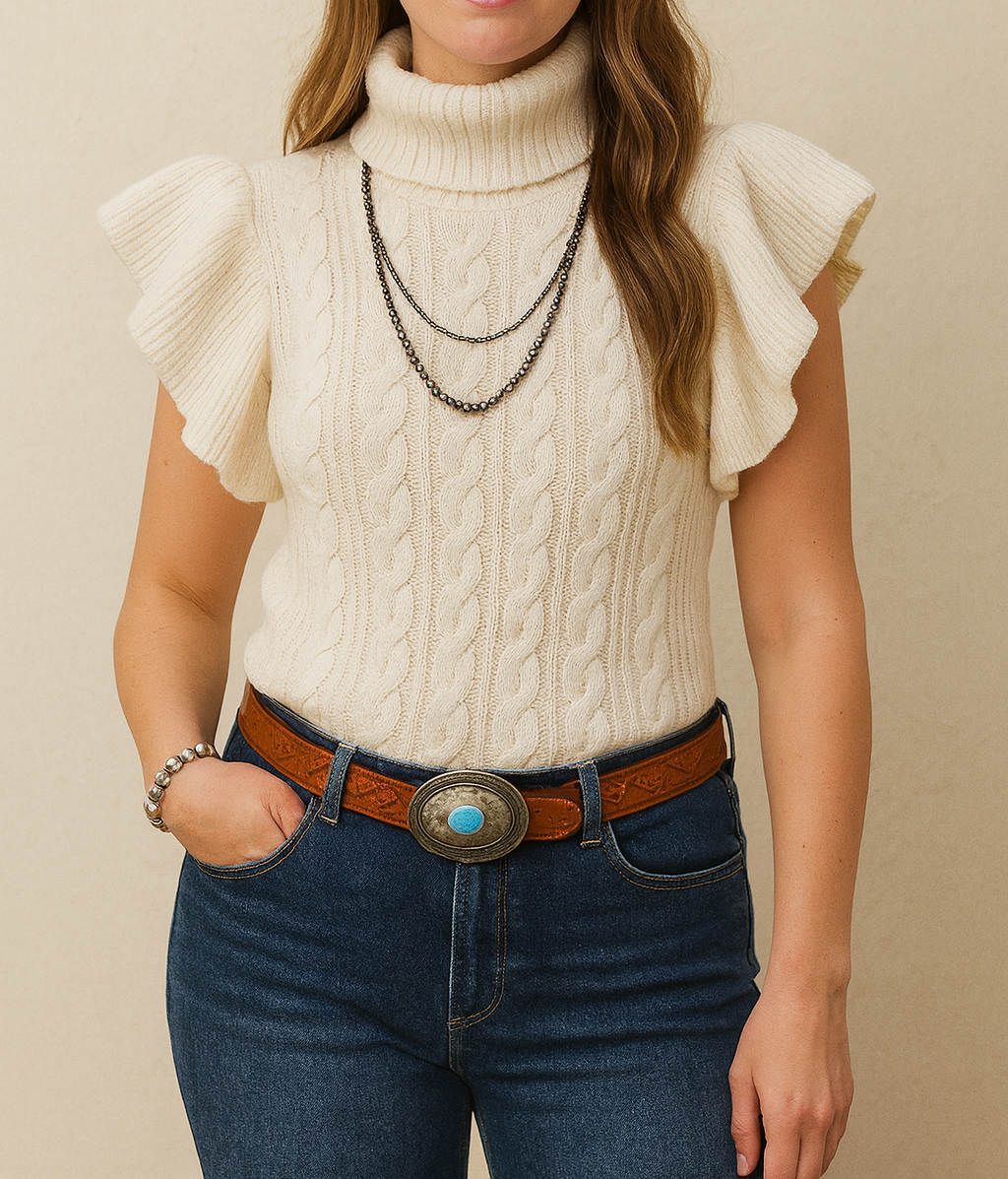 Pre-order Cable Knit Ruffled Sweater December.