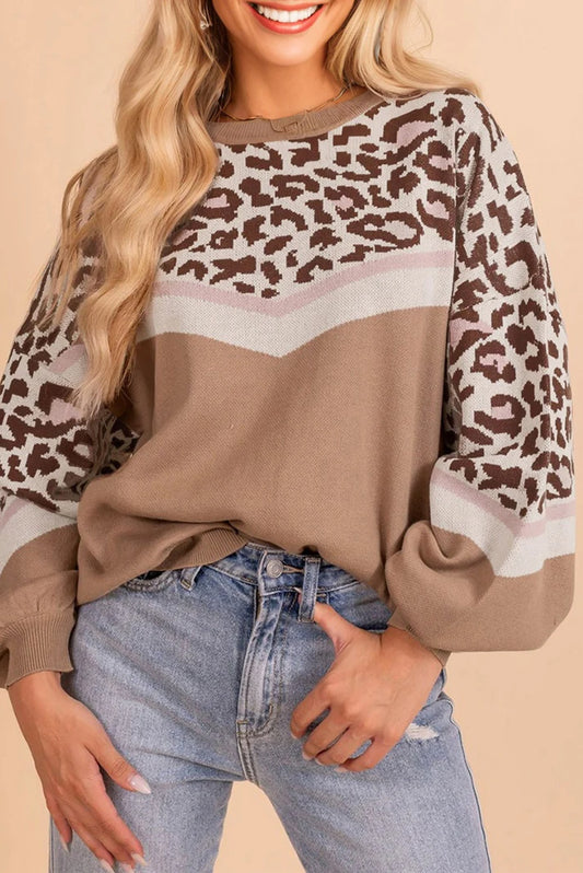 Pre-order Beige Leopard Colorblock Sweater October