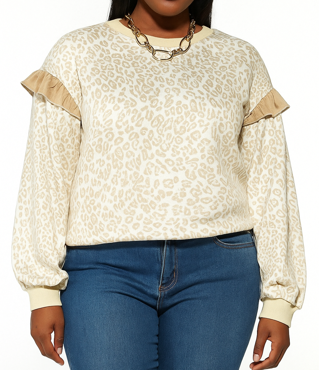 Women's Beige Plus Size Leopard Sweatshirt RTS