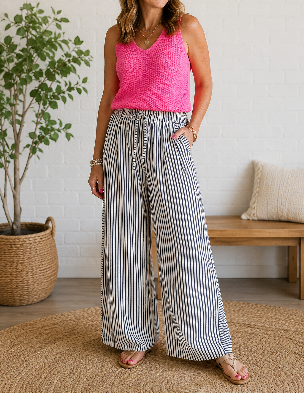 Pre-order Black Stripe Casual Pants
