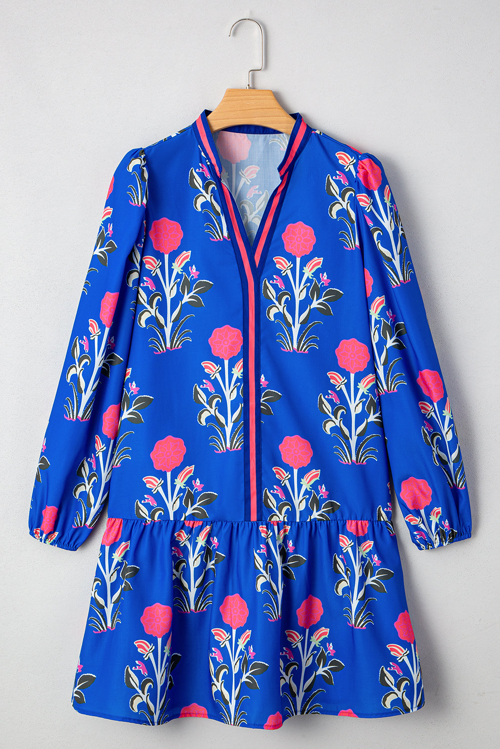 Pre-order Blue Floral Notched Neck Dress August