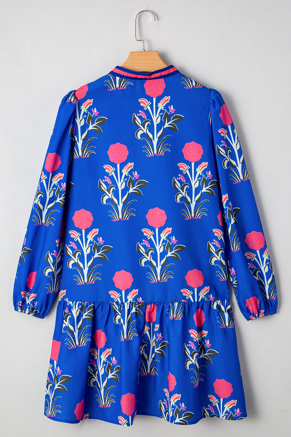 Pre-order Blue Floral Notched Neck Dress August