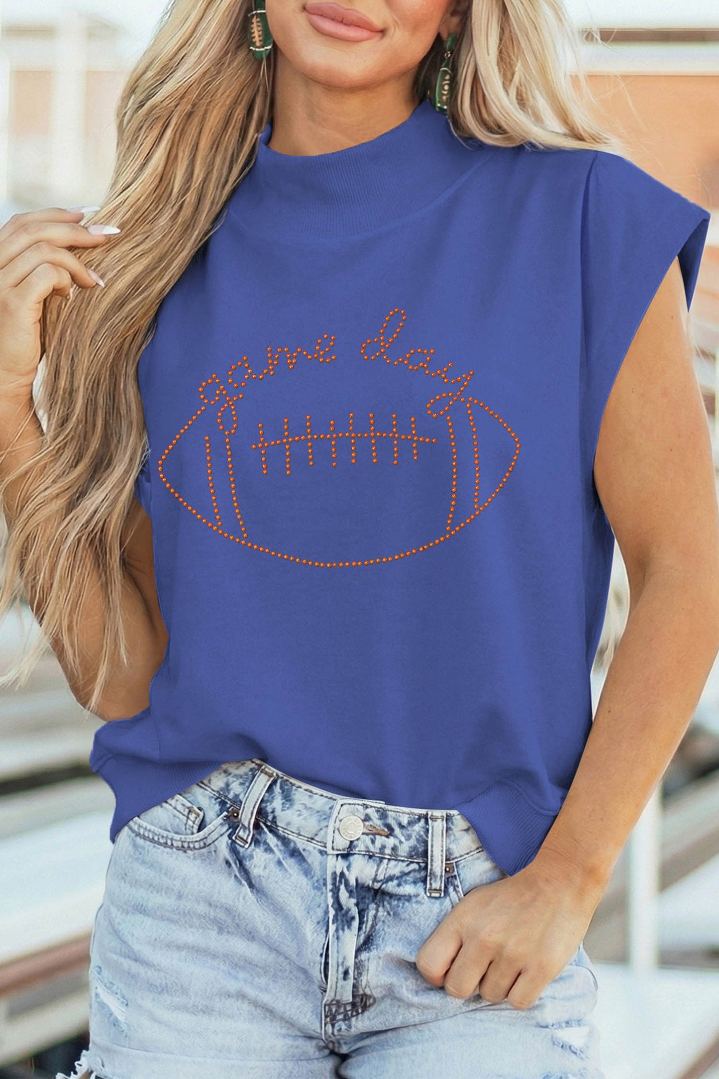 Pre-order Blue Game Day Rhinestone Top