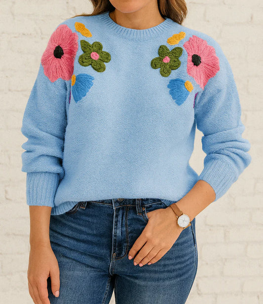 Pre-order Blue Knit Floral Sweater October
