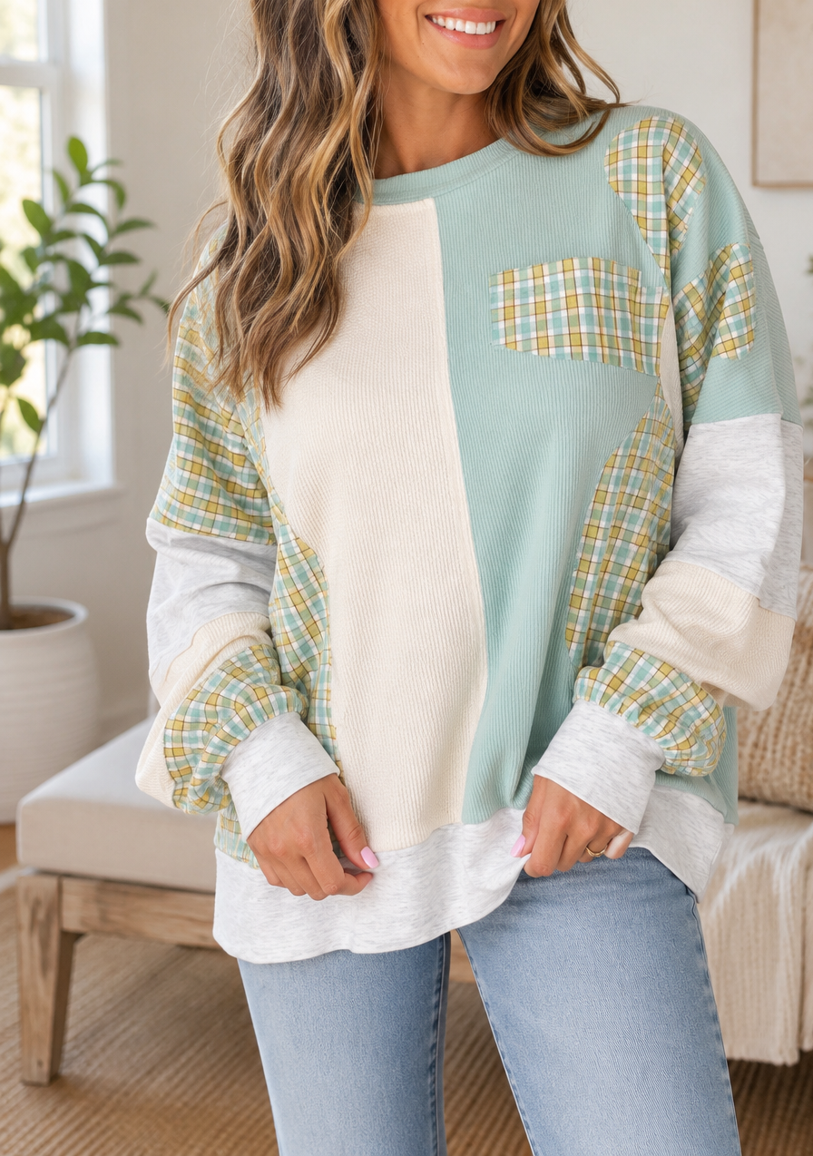 Pre-order Blue Plaid Patchwork Top