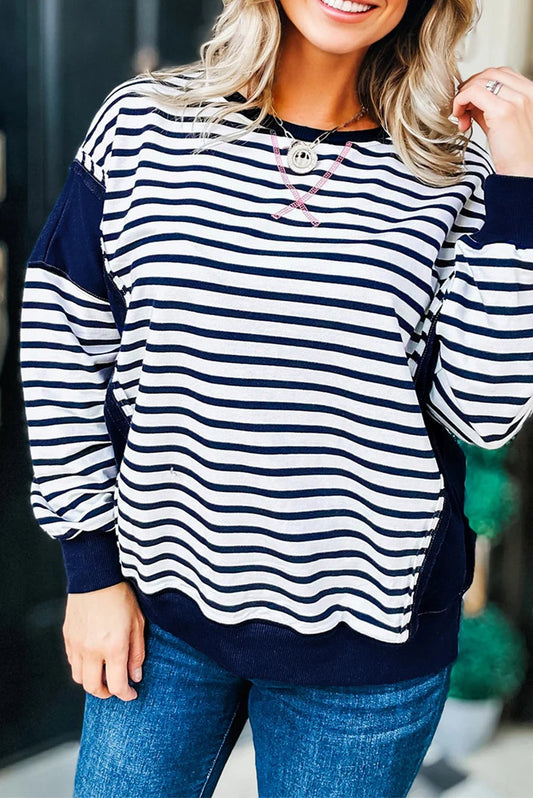 Pre-order Blue Stripe Patchwork Sweatshirt October