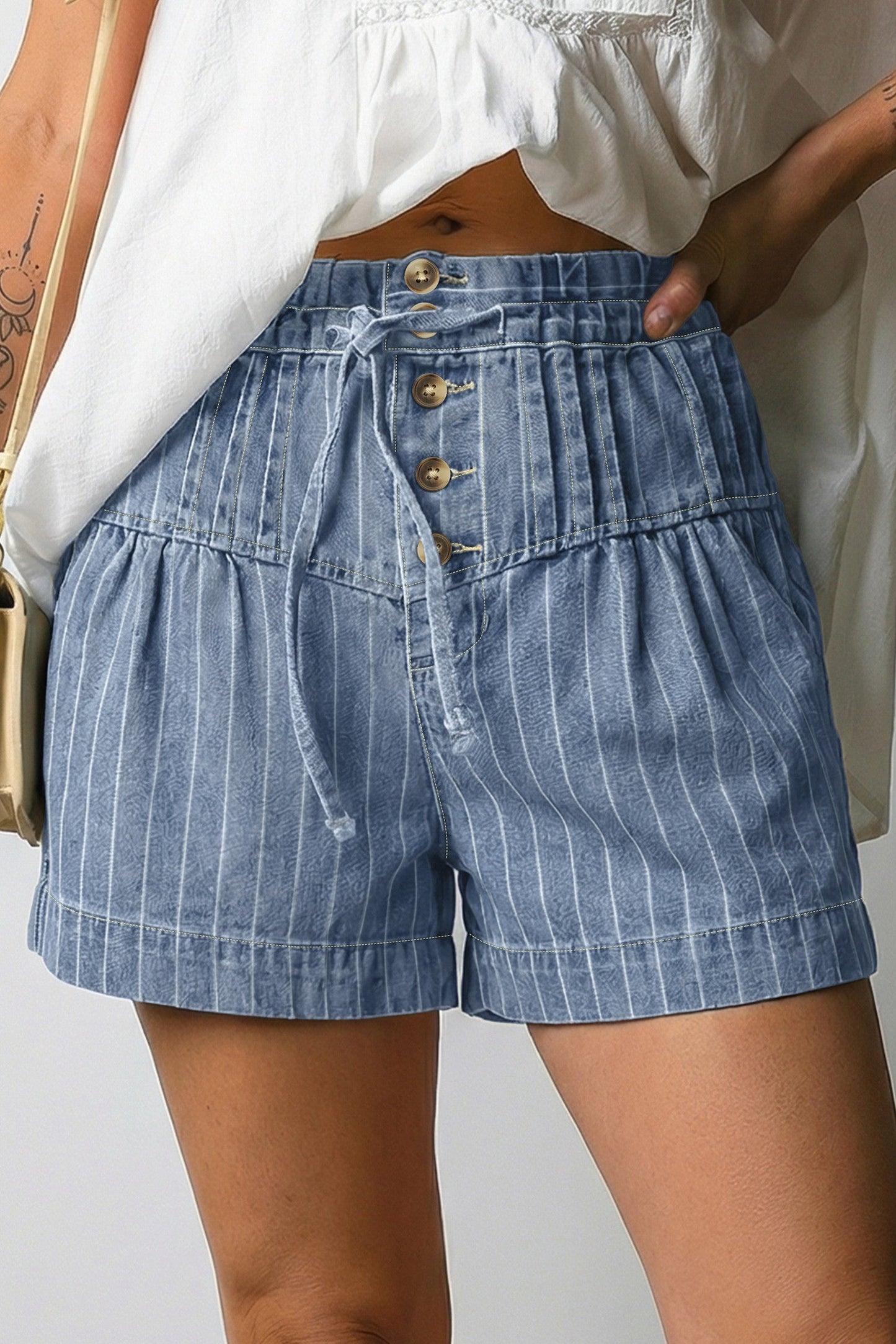 Pre-order Blue Stripe Pleated Shorties