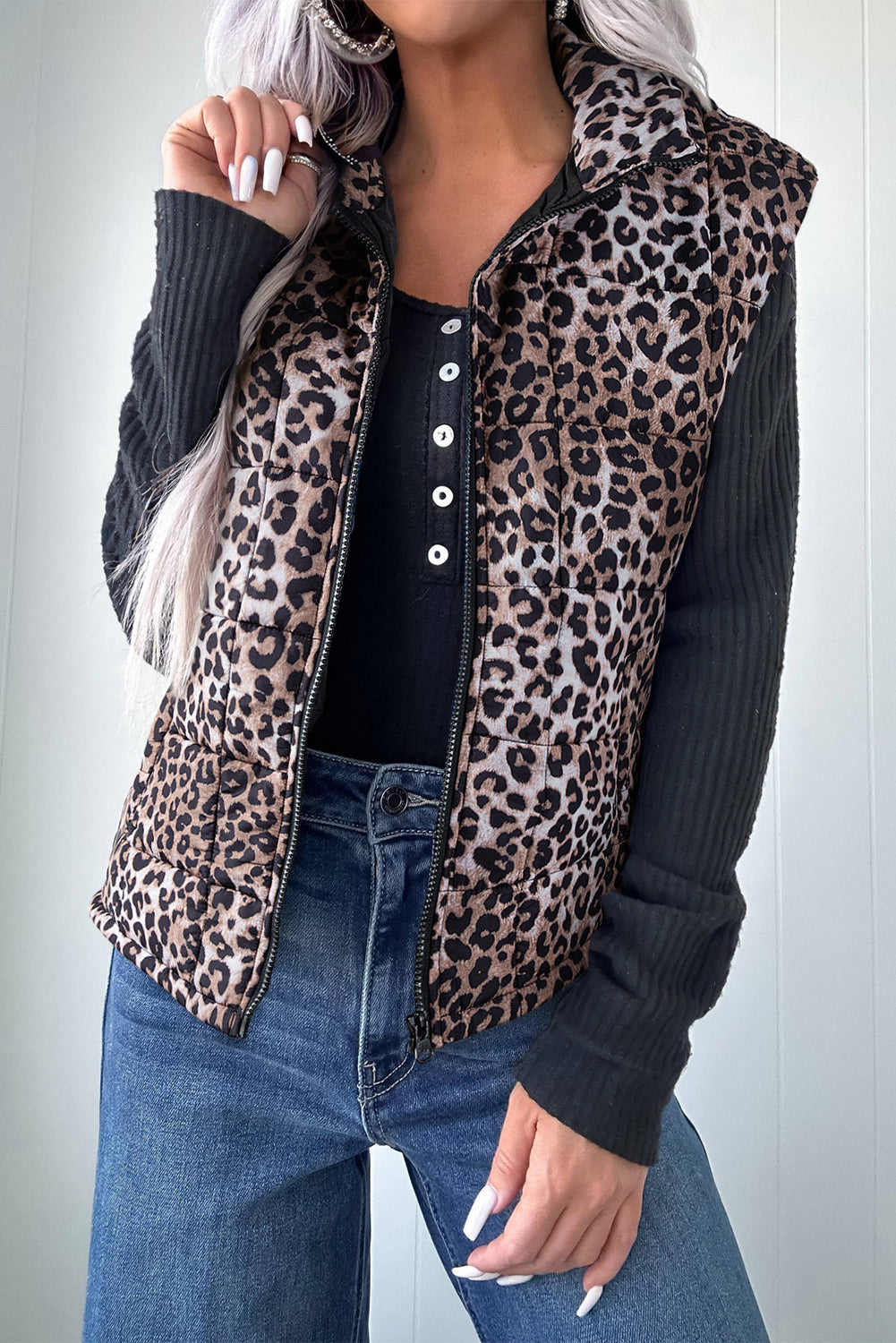 Women’s Brown Leopard Quilted Vest RTS
