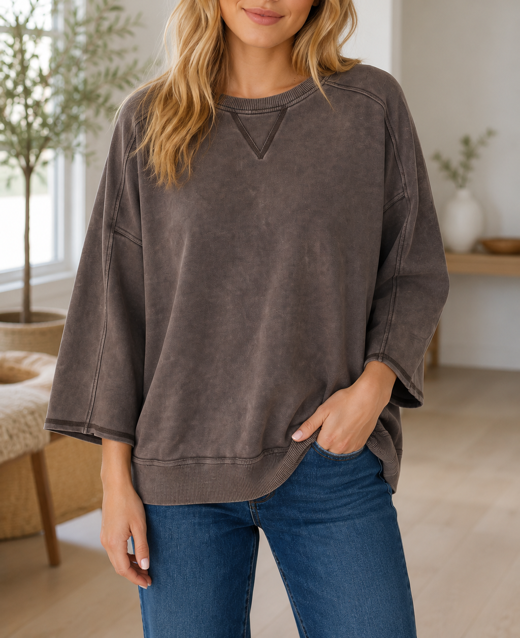 Pre-order Brown Mineral Wash Cotton Top