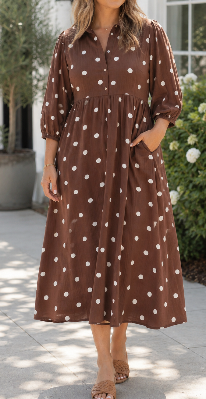 Pre-order Brown Polka Dot Plus Dress