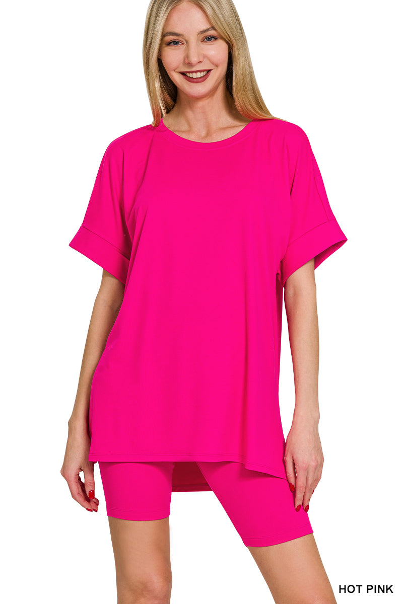 Pre-order Brushed DTY Microfiber Round Neck Top and Biker Shorts