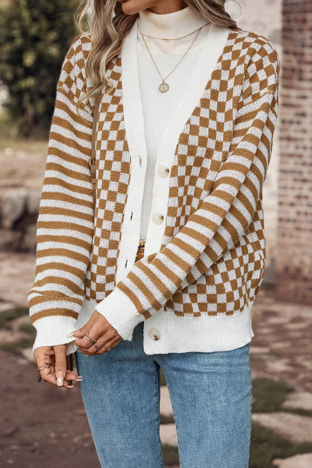 Pre-order Checkered Striped Sleeve Cardigan FB