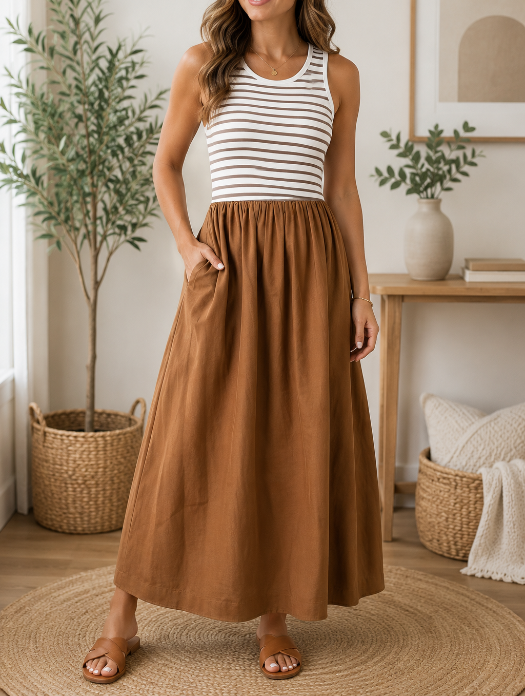 Pre-order Chestnut Striped Dress