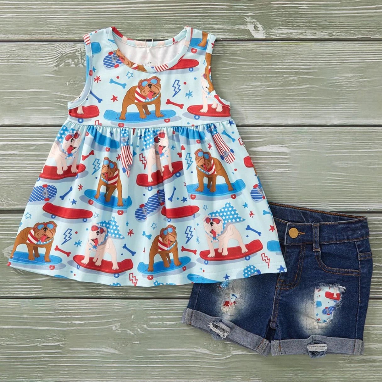 Girls Red, White, & Blue Crew Denim Set