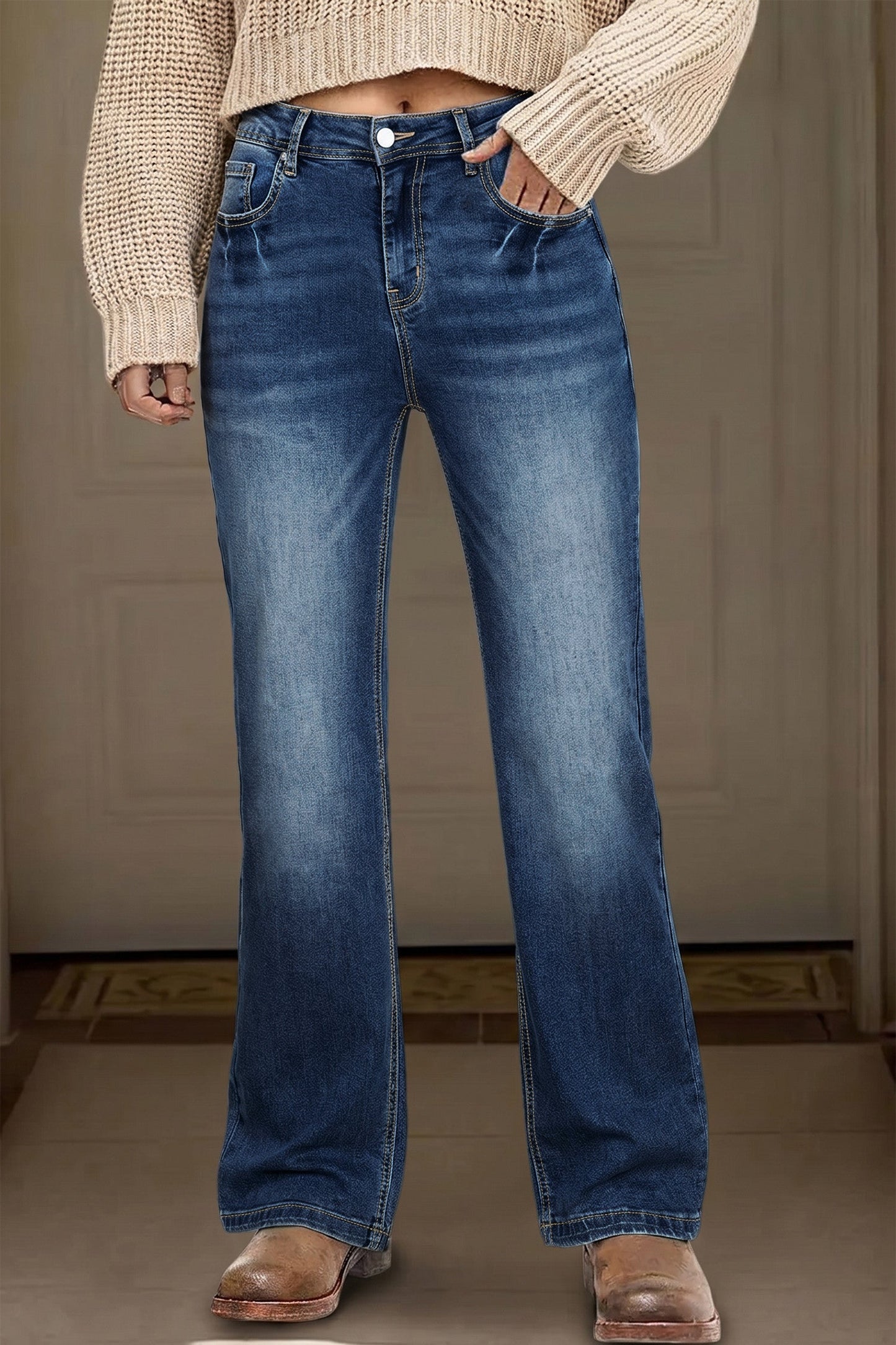 Pre-order Dark Acid Wash Straight Jeans