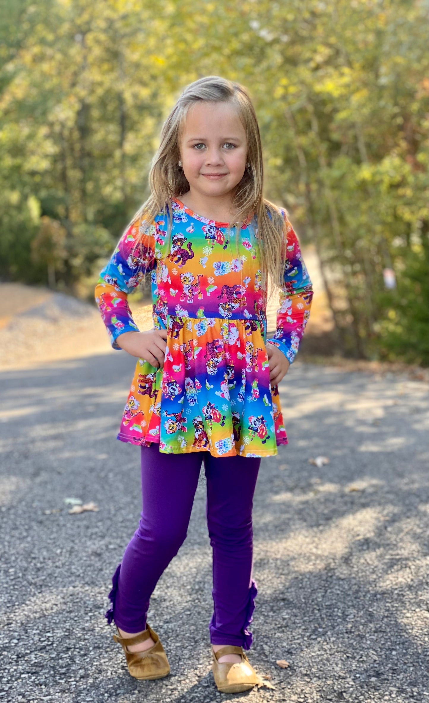 Girls Purple Ruffle and Button Legging