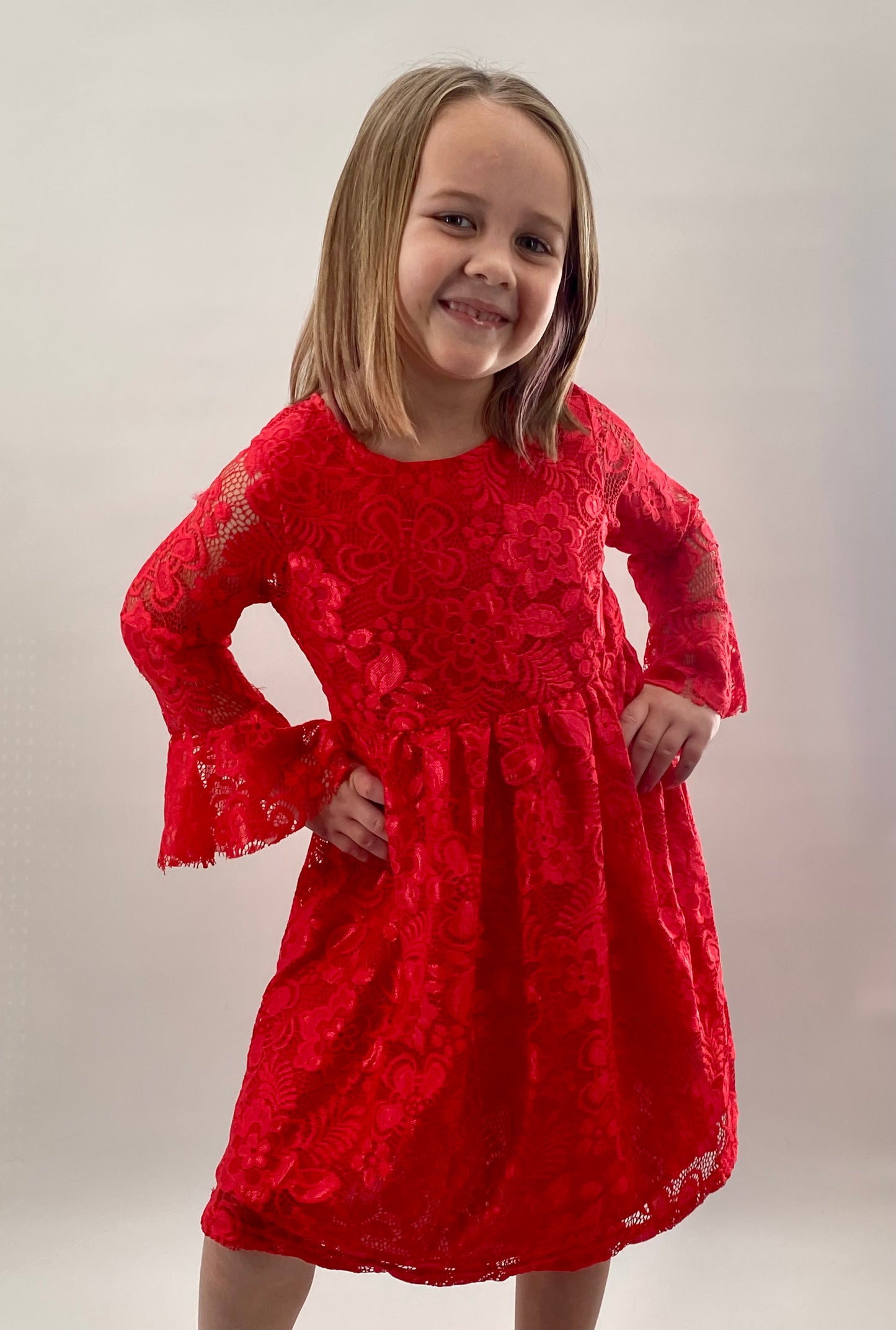 Girls Red Lace Dress