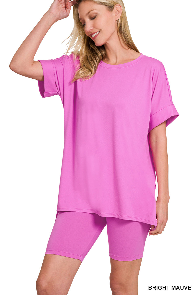 Pre-order Brushed DTY Microfiber Round Neck Top and Biker Shorts