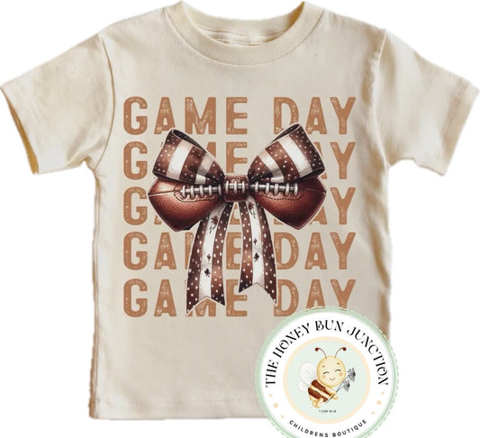 Girls Footballs and Bows Game Day Tee