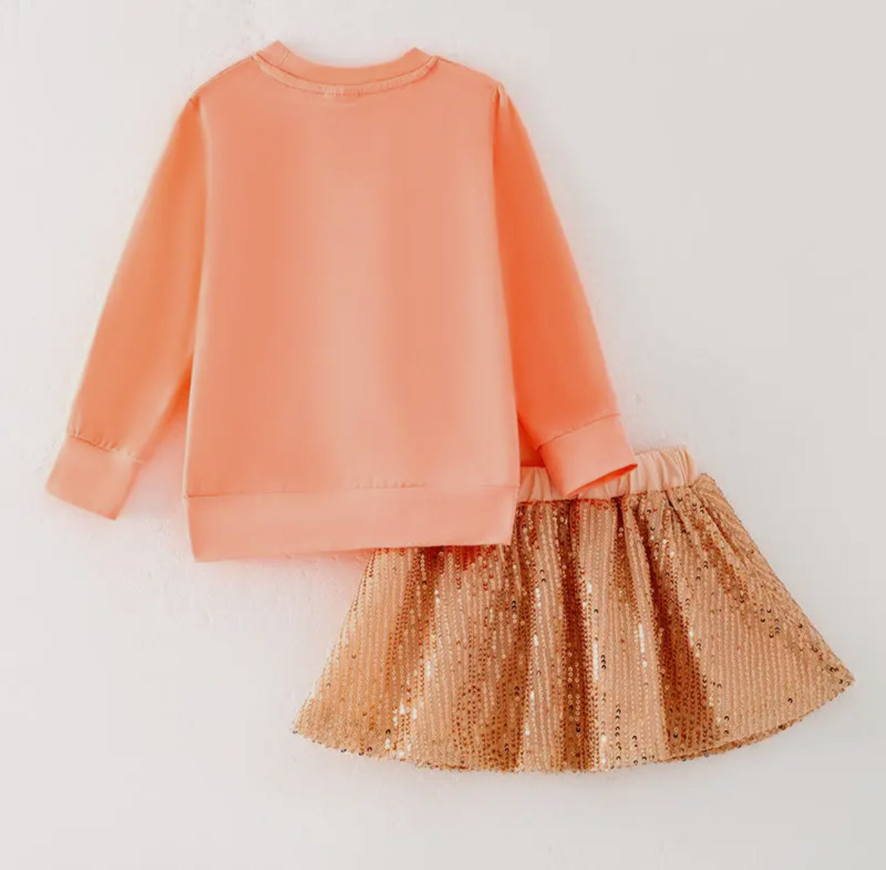 Girls Fall Bow Sequin Skirt Set