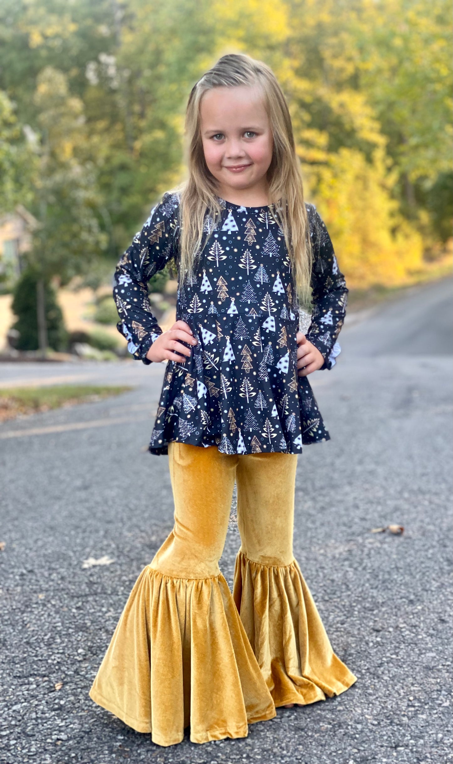 Girls Gold Velvet Bells
