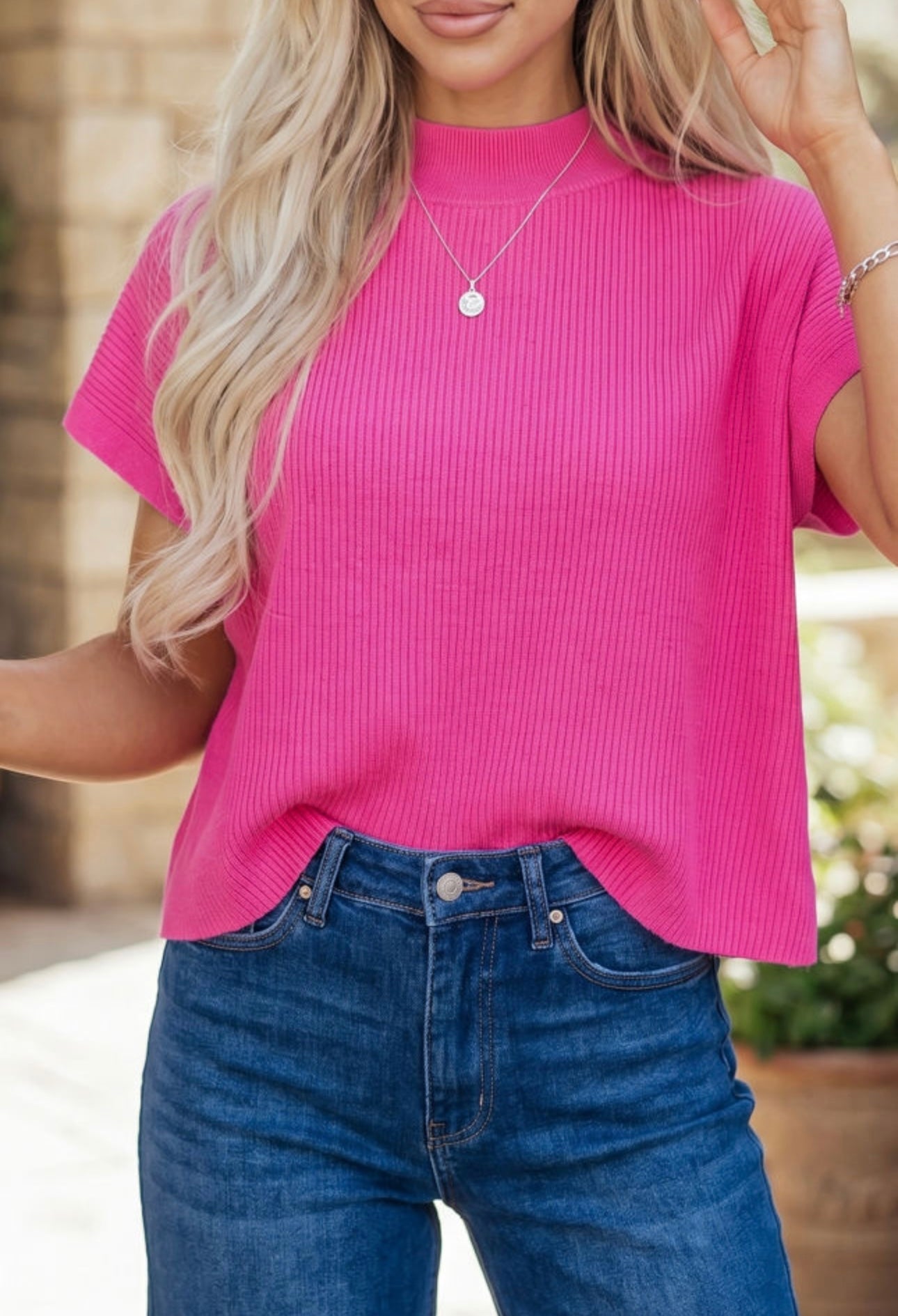 Pre-order Pink Ribbed Mock Neck Sweater