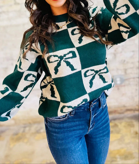 Pre-order Green Checkered Bow Sweater October