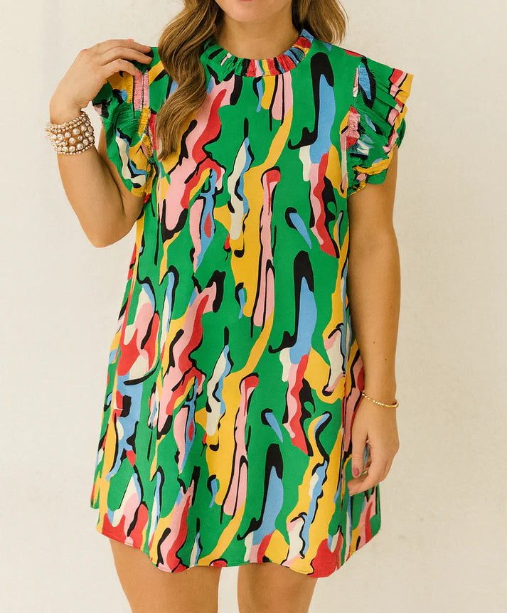 Pre-order Green Abstract Mini Dress October