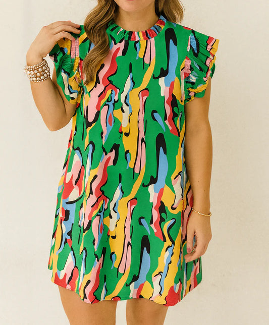 Pre-order Green Abstract Mini Dress October