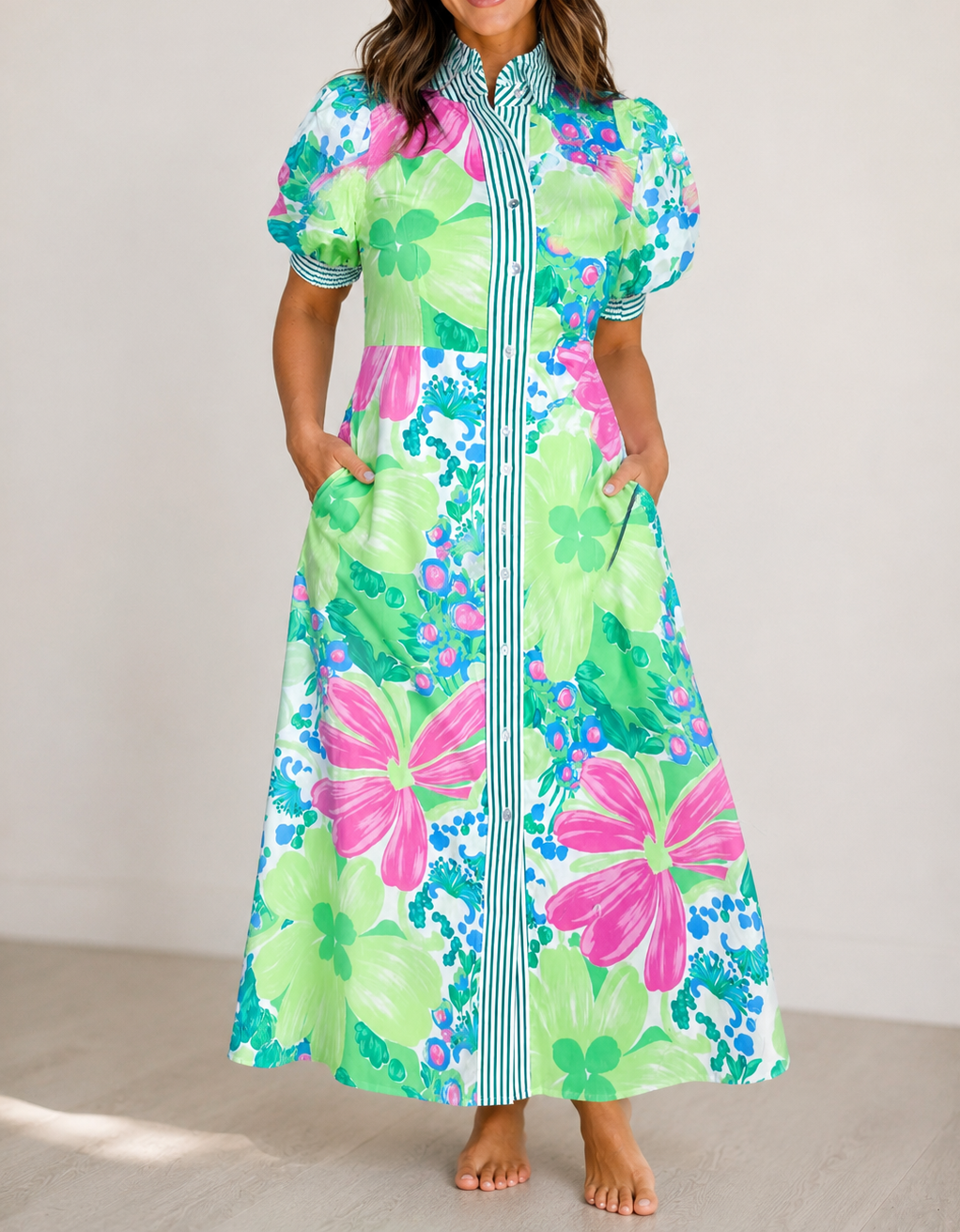 Pre-order Green Stripe Floral Dress