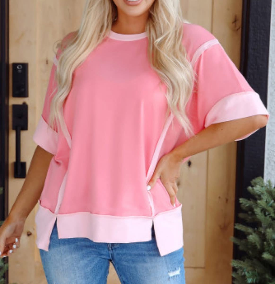 Pre-order Pink Raw Seam Top FB