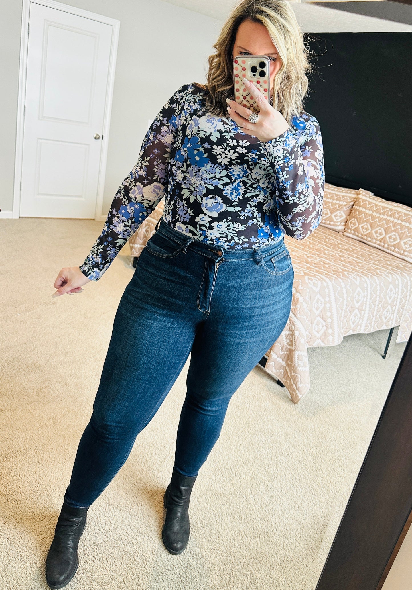 Women's Floral Print Mesh Top
