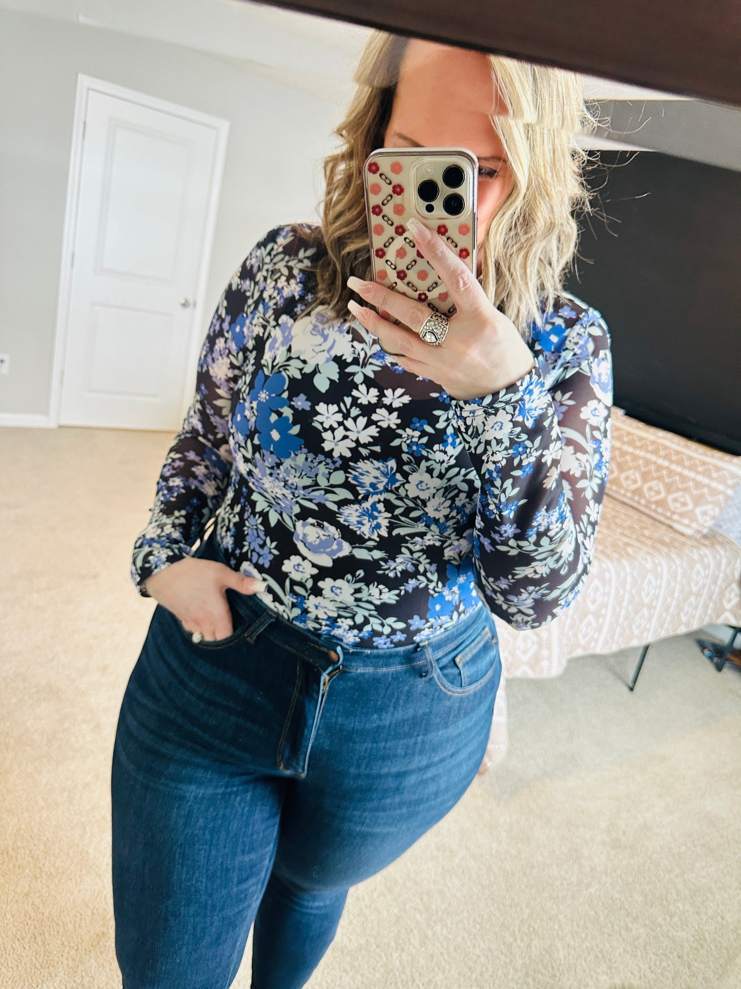 Women's Floral Print Mesh Top