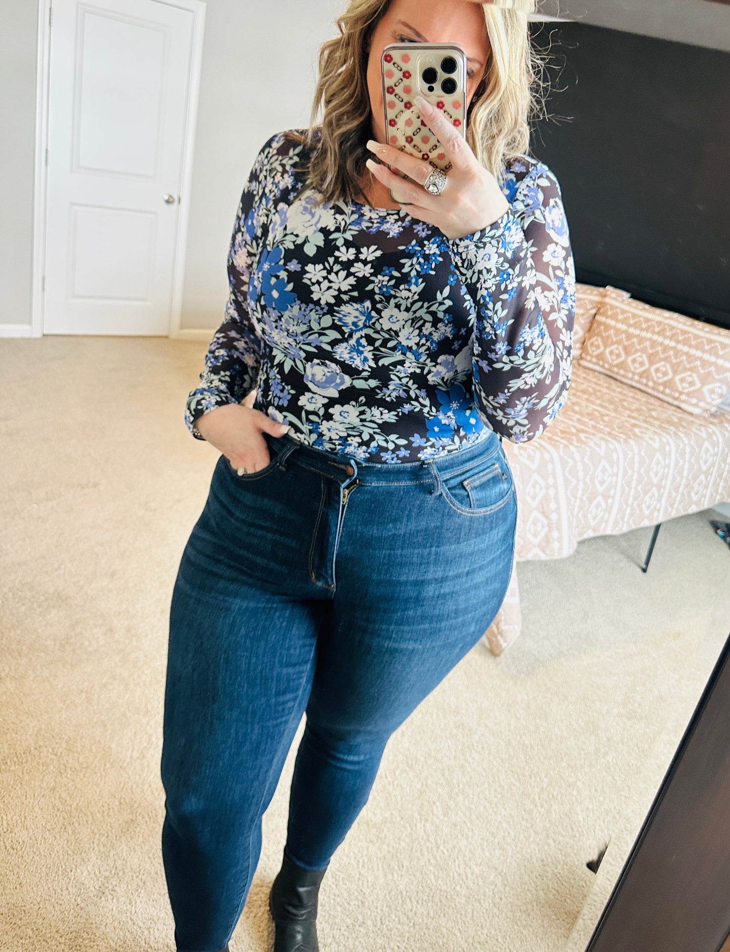 Women's Floral Print Mesh Top