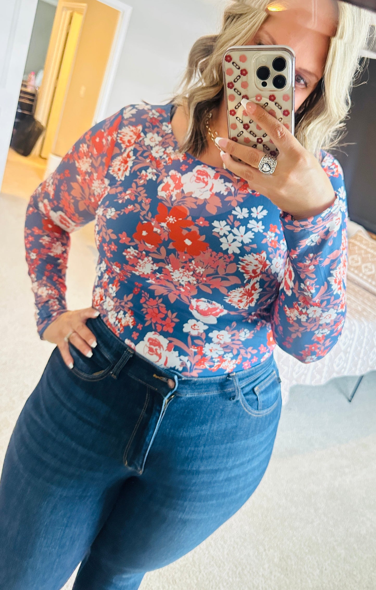Women's Floral Print Mesh Top