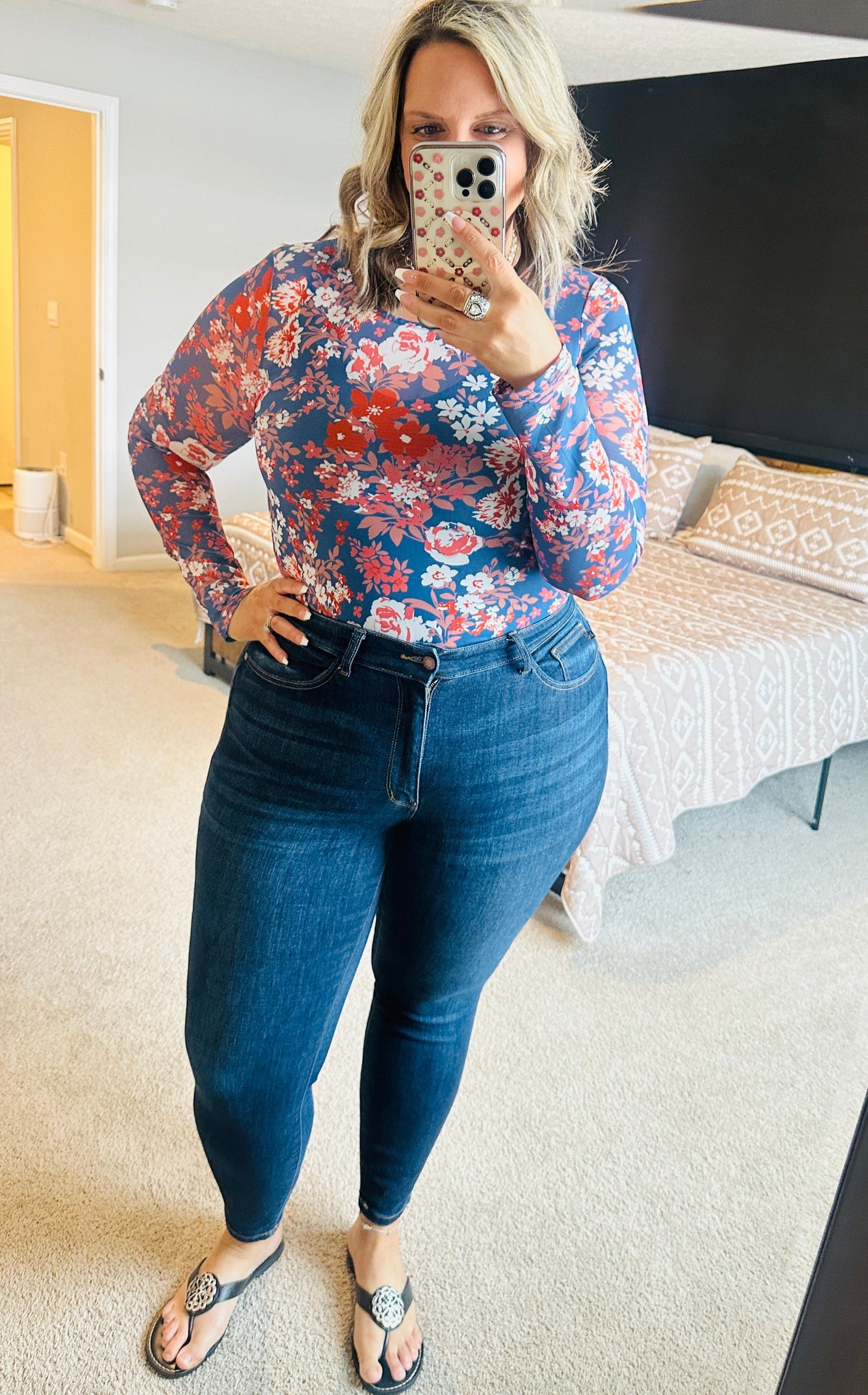 Women's Floral Print Mesh Top